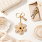 Faux Leather Sunflower Bag Charm Keychain Beige Floral Purse Accessory with Tassel