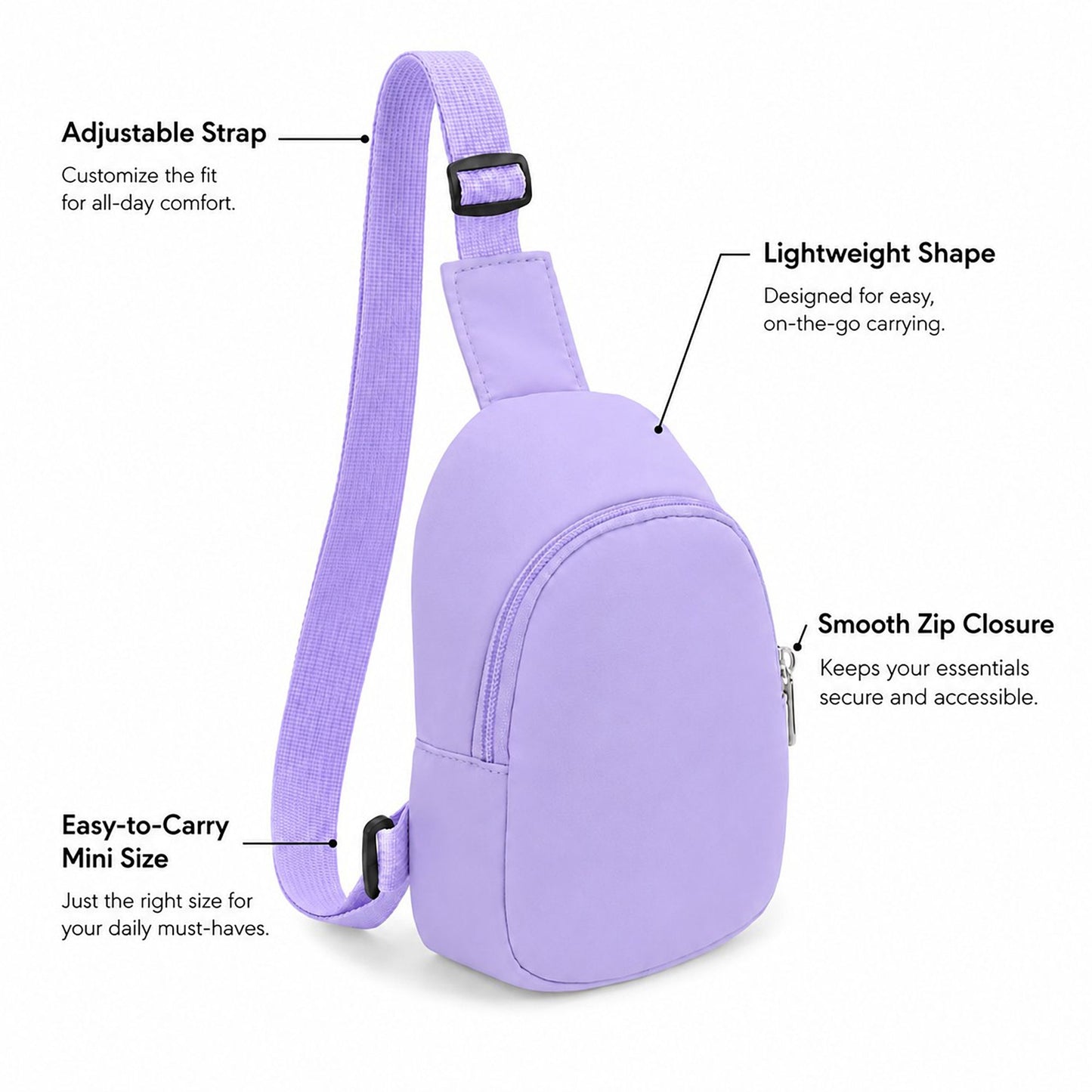 Adjustable Sling Bag with Front Zip Pocket for Travel