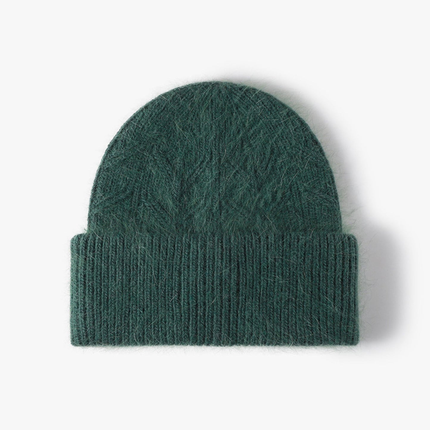 Fuzzy Knit Beanie Hat with Ribbed Cuff