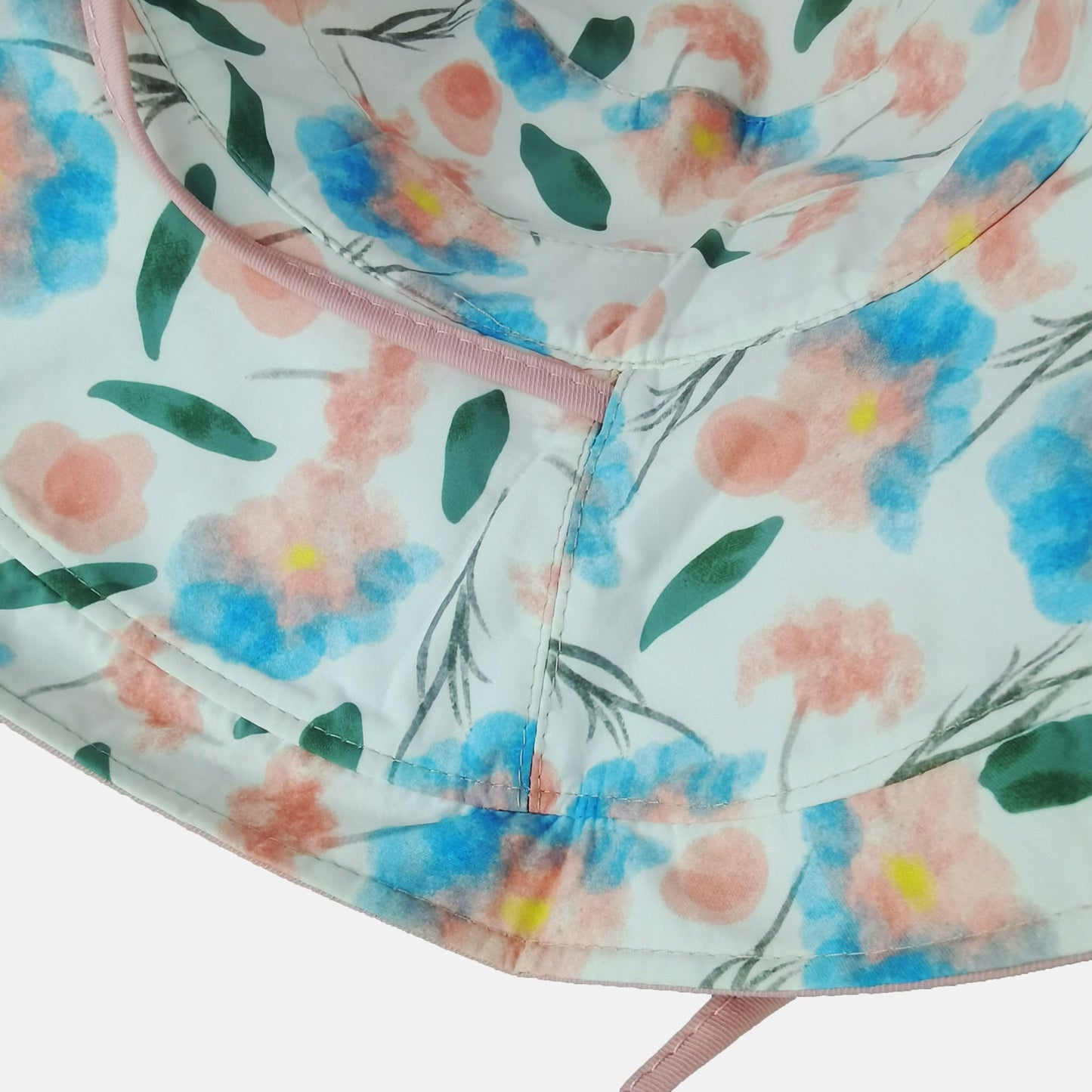 Women's Reversible Floral & Solid Bucket Sun Hat with Chin Strap