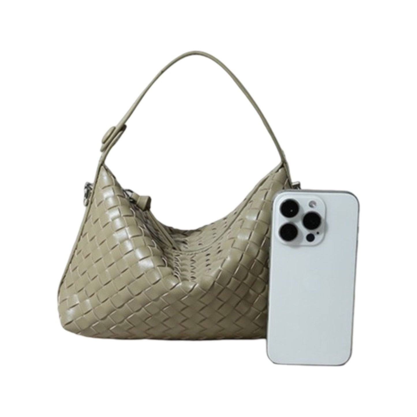 Woven Leather Shoulder Satchel with Convertible Crossbody Strap and Sculpted Hobo Silhouette