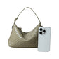 Woven Leather Shoulder Satchel with Convertible Crossbody Strap and Sculpted Hobo Silhouette