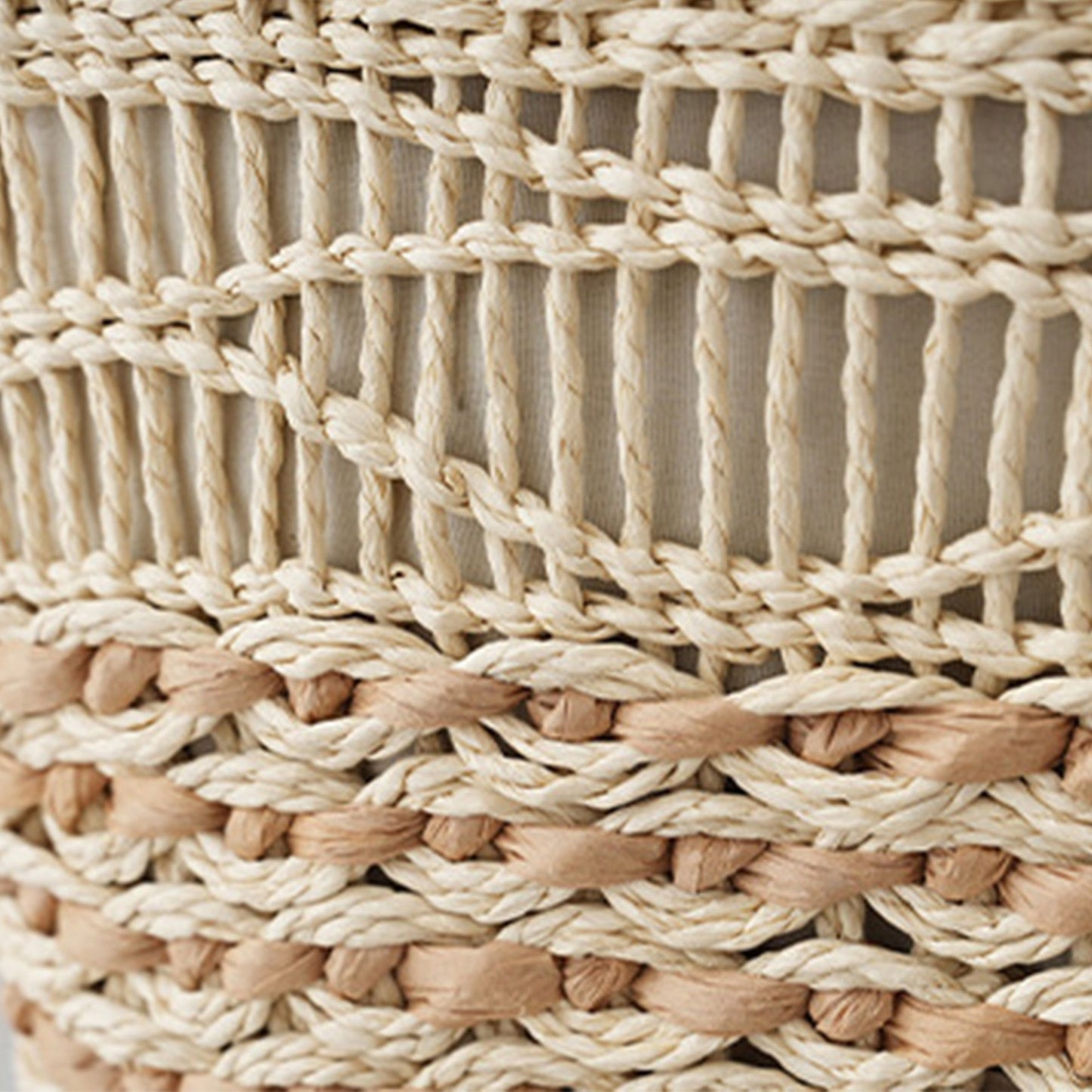 Woven Look Straw Tote Bag with Braided Handles and Charm Detail