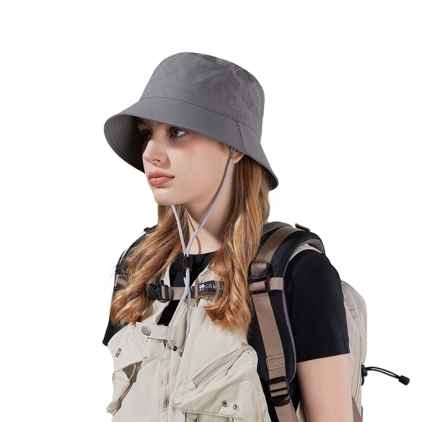 Lightweight Packable Bucket Hat with Ventilated Crown Chin Strap and Adjustable Fit for Travel Hiking and Outdoor Use
