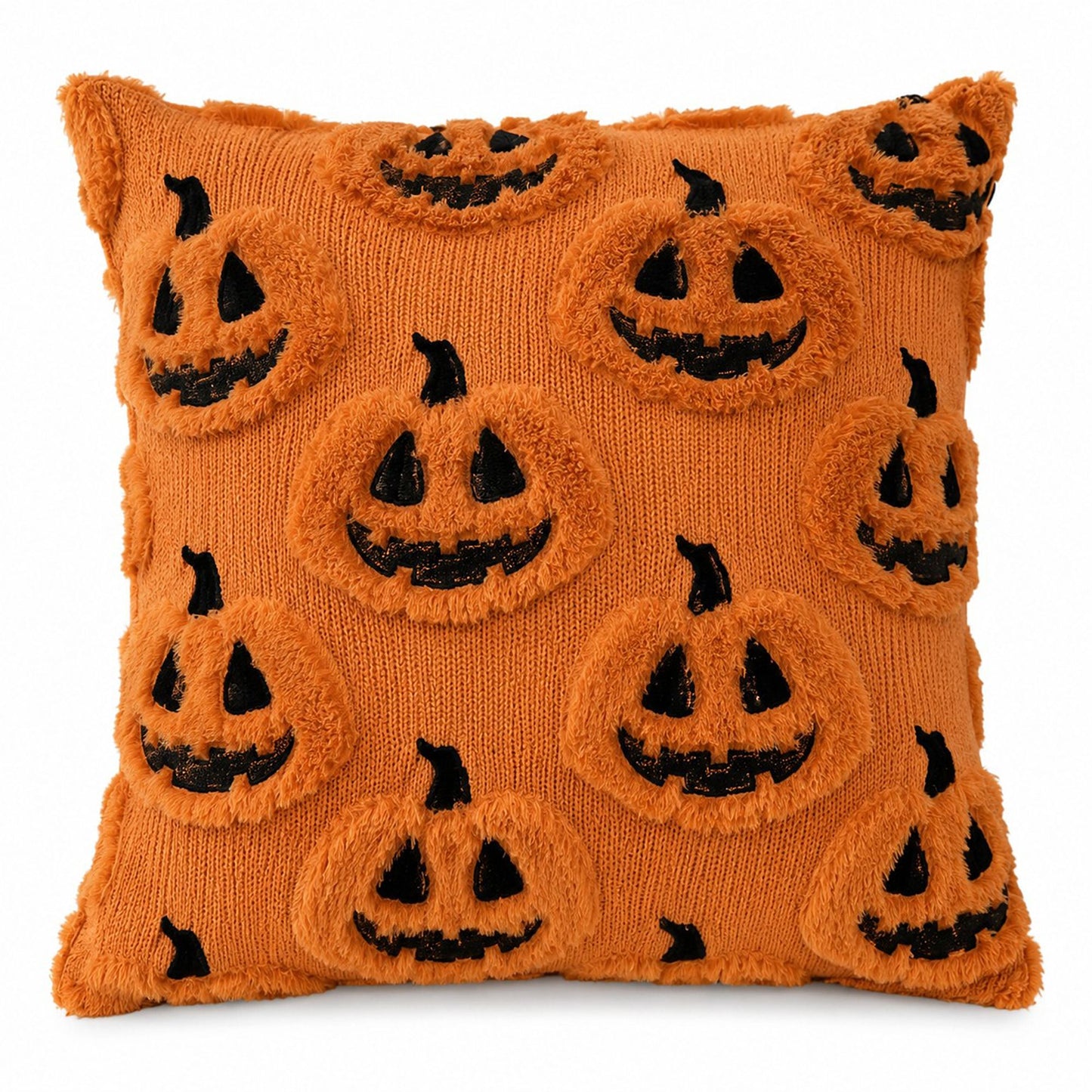 Halloween Pumpkin Ghost Textured Decorative Throw Pillow Cover for Sofa Bed Chair