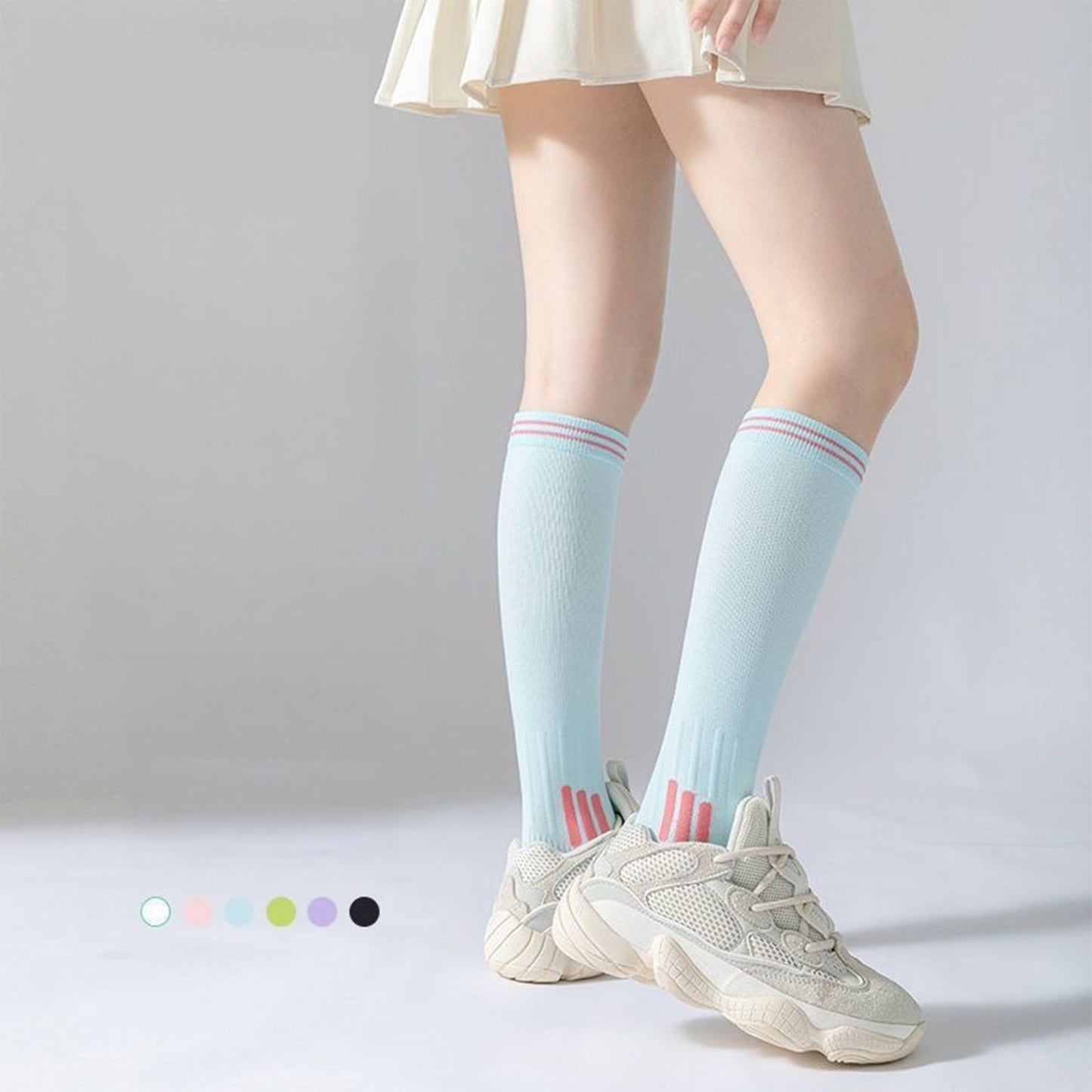 3-Pair Set Knee-High Compression Athletic Socks Breathable Anti-Slip Support Design for Running and Jump Rope