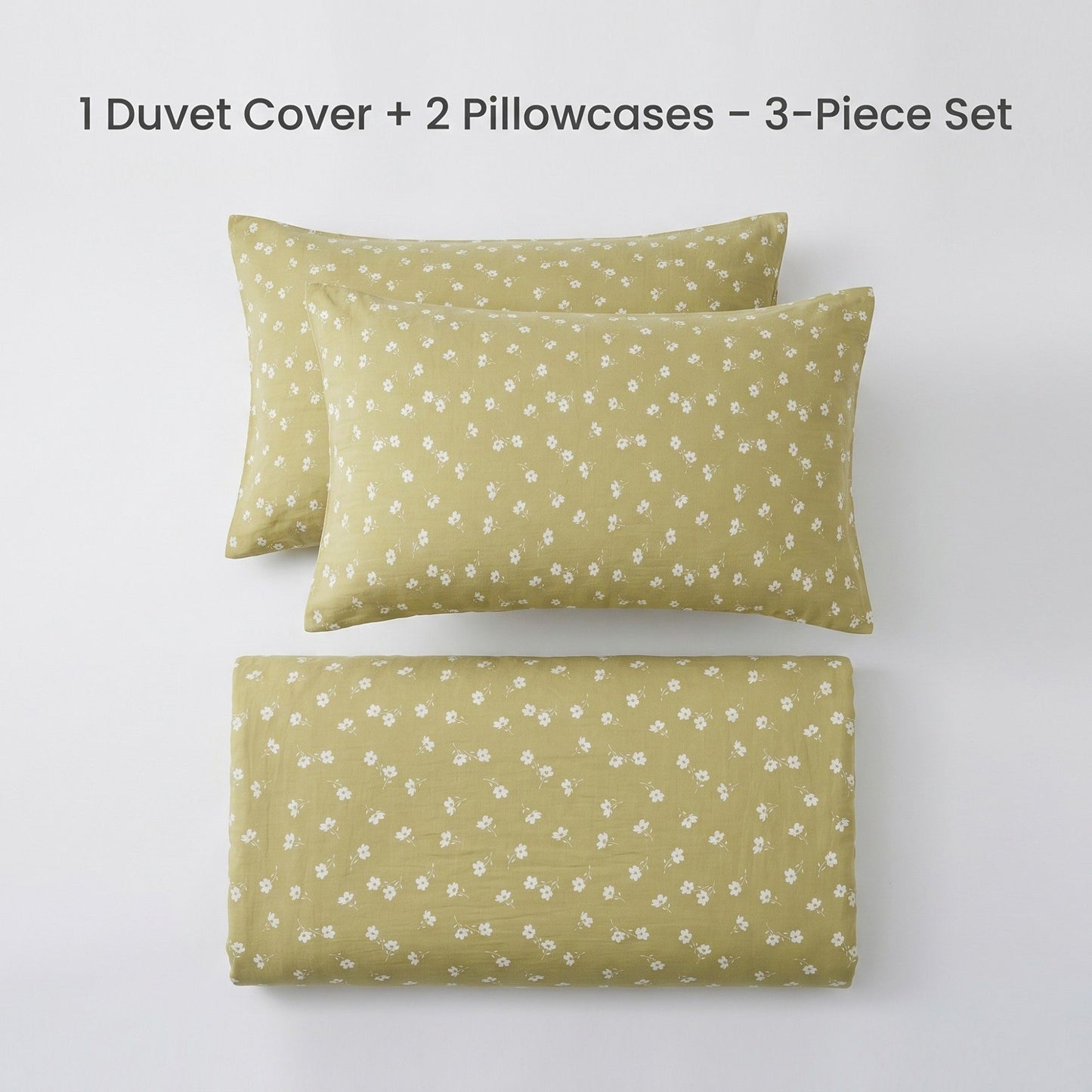 3-Piece Cotton Bedding Set with Duvet Cover and Pillowcases Soft Breathable Floral Print Design