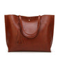 Large Faux Leather Shoulder Tote Bag with Tassel and Magnetic Snap Closure
