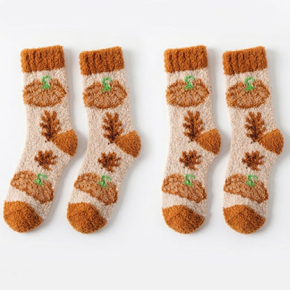 Fuzzy Pumpkin Crew Socks 2 Pair US 5-10.5