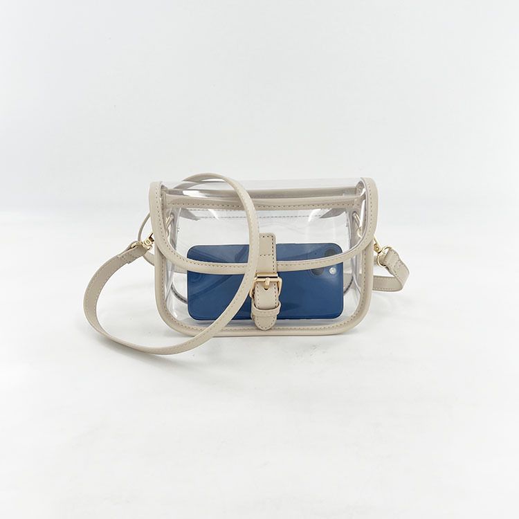 Clear Crossbody Handbag with Adjustable Strap and Buckle Flap Closure