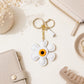 Faux Leather Sunflower Bag Charm Keychain Beige Floral Purse Accessory with Tassel