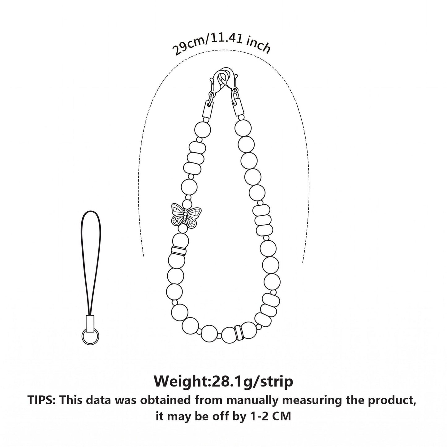Beaded Phone Wrist Strap with Butterfly Charm