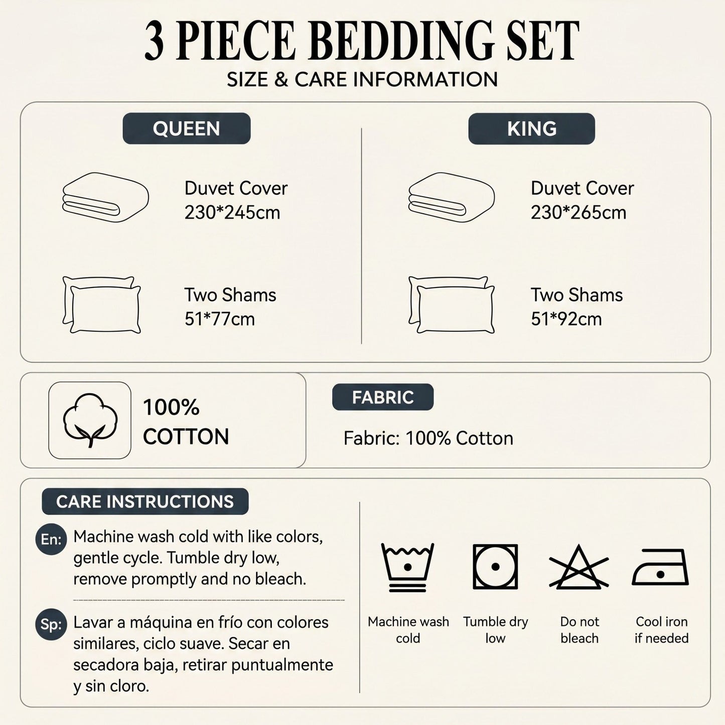 3-Piece Cotton Bedding Set with Duvet Cover and Pillowcases Soft Washed Fabric Botanical Print Design
