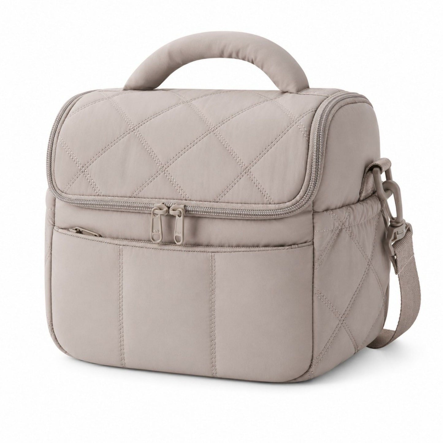 Quilted Insulated Lunch Bag with Adjustable Strap Padded Handle and PEVA Lining