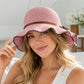 Woven Bucket Hat with Scalloped Brim Ribbon Band and Bow Tie Accent