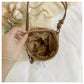 Women's Woven Net Shoulder Bag with Long Strap and Zipper Closure
