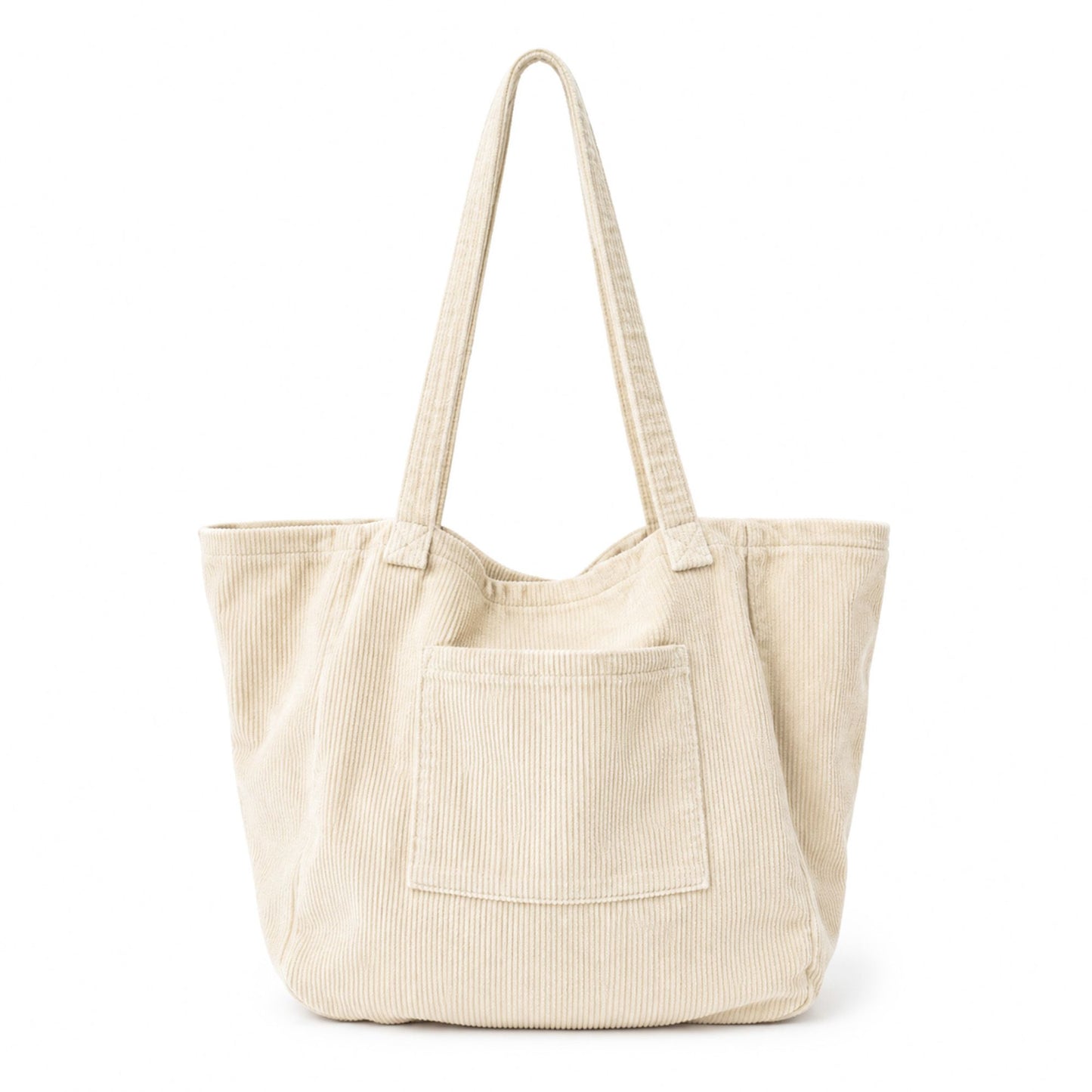 Corduroy Tote Bag Large Capacity Shoulder Bag with Front Pocket