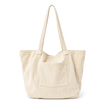 Corduroy Tote Bag Large Capacity Shoulder Bag with Front Pocket
