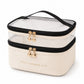 Two-Tier Clear Travel Makeup Bag with Handle for Toiletries and Beauty Storage