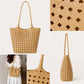 Woven Shoulder Bag with Cutout Design Soft Faux Leather Feel Tote and Inner Pouch