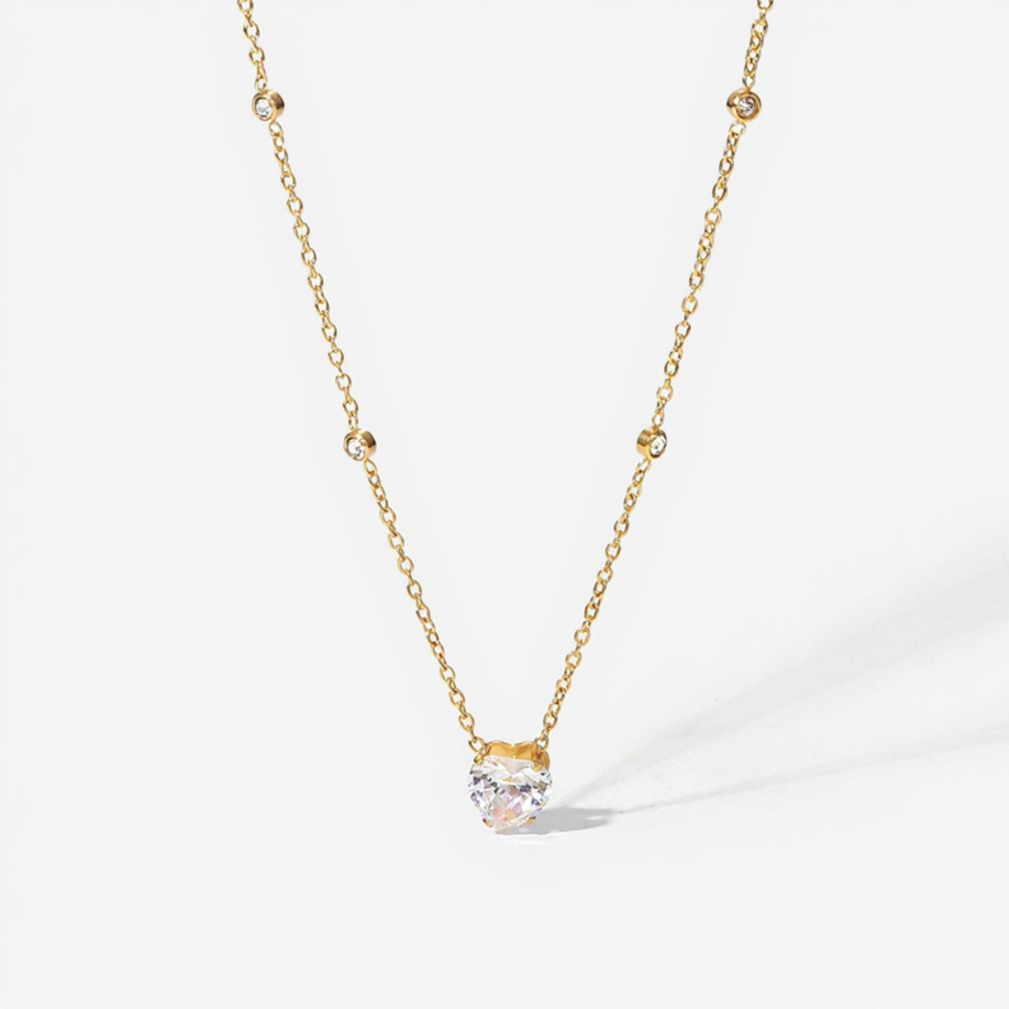 Women's Dainty Solitaire Pendant Necklace with Gold Tone Chain and Delicate Bezel-Set Crystal Accents