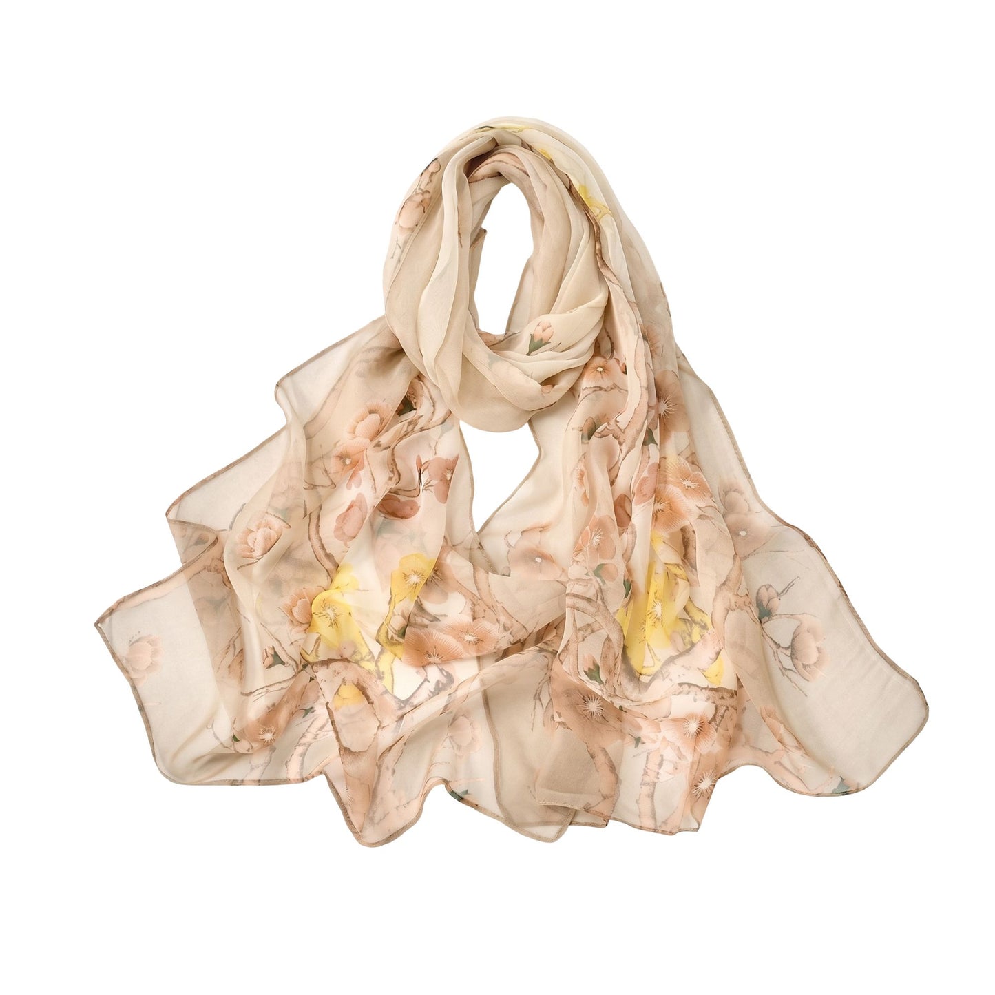Floral Print Chiffon Scarf Lightweight Sheer Beach Shawl Wrap 63¡Á19.5 Inches