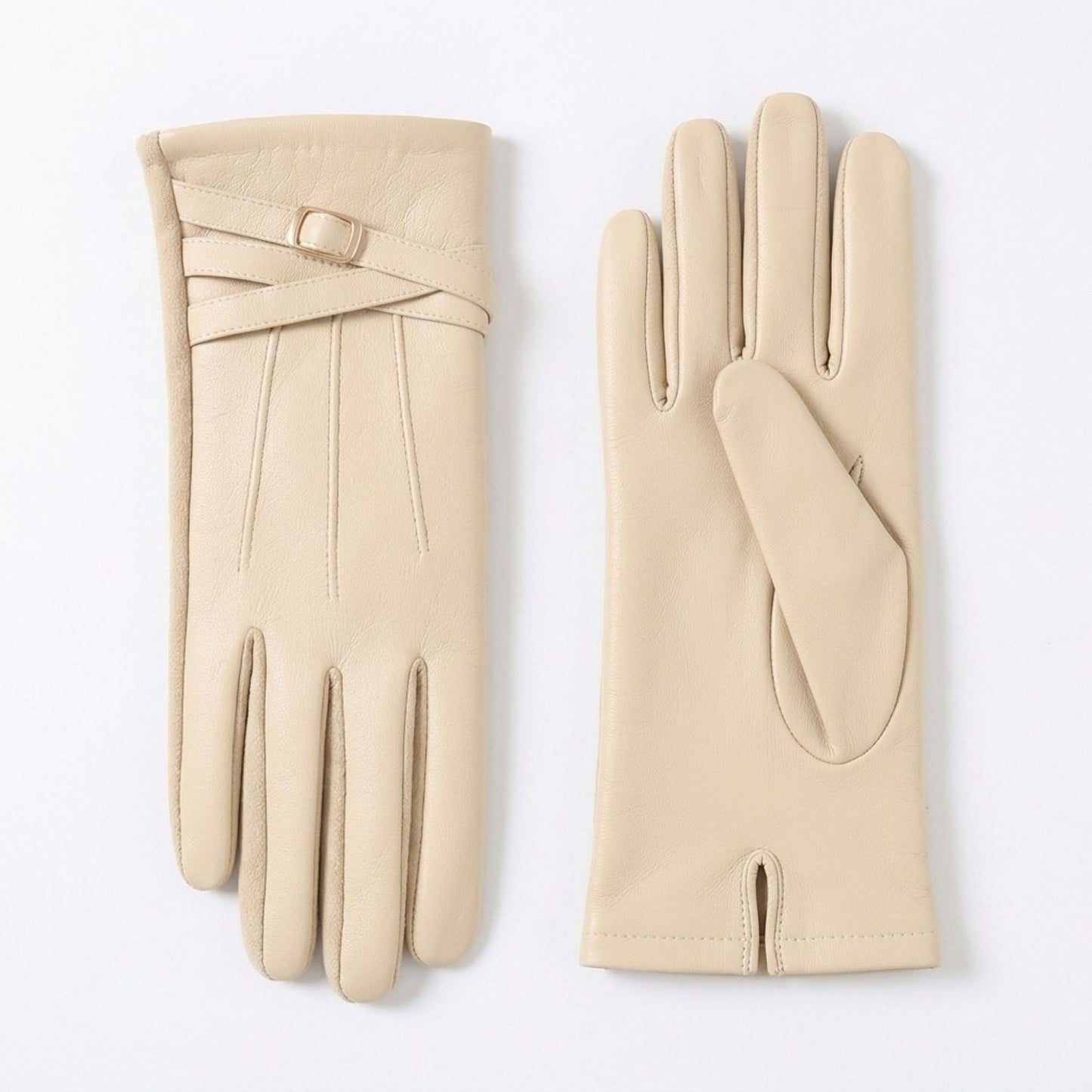 Faux Leather Winter Gloves with Crisscross Wrist Strap and Full Finger Design 9.4 x 3.3in