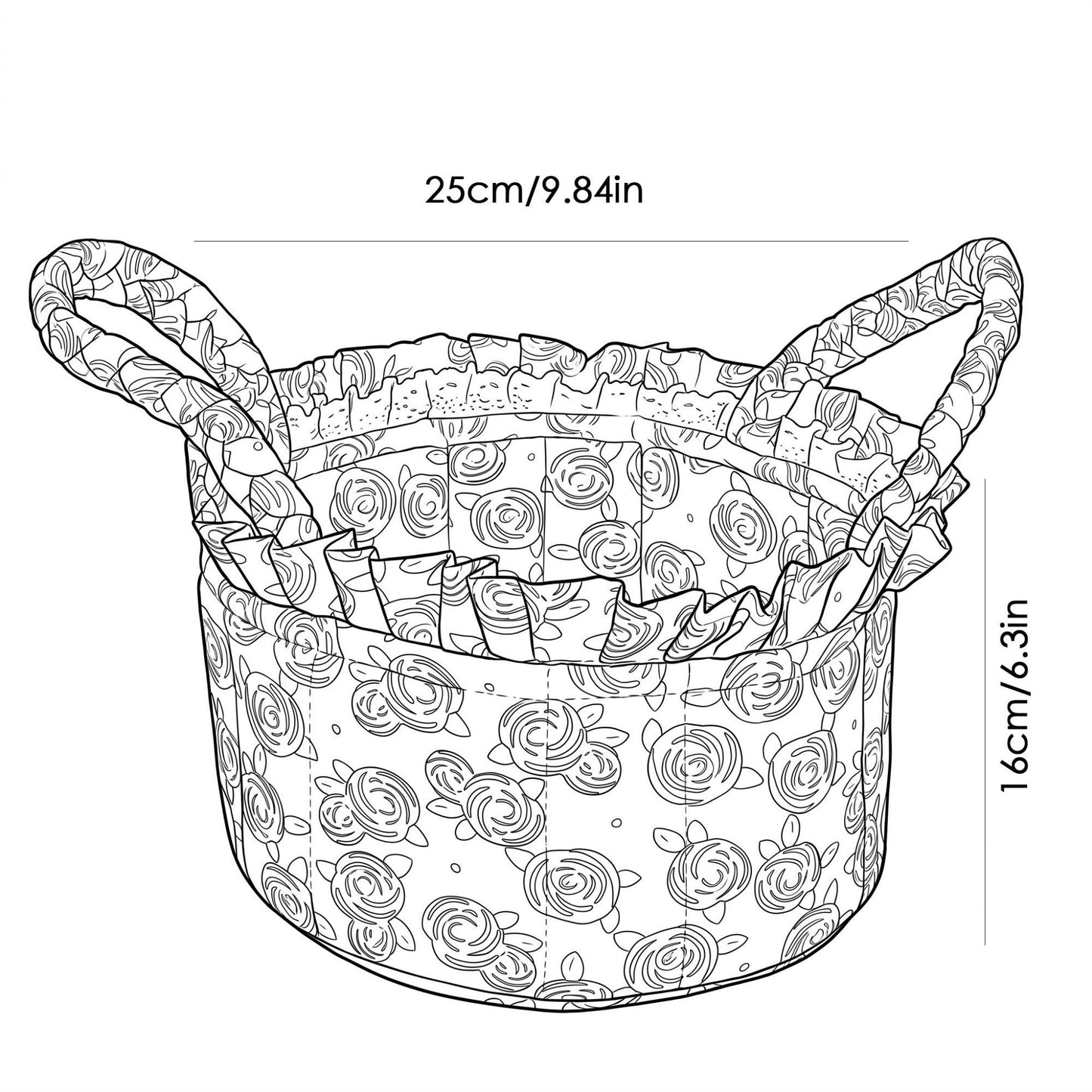 Floral Quilted Fabric Storage Basket with Carry Handles