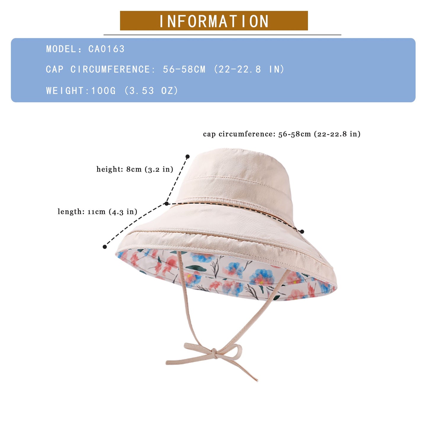 Women's Reversible Floral & Solid Bucket Sun Hat with Chin Strap