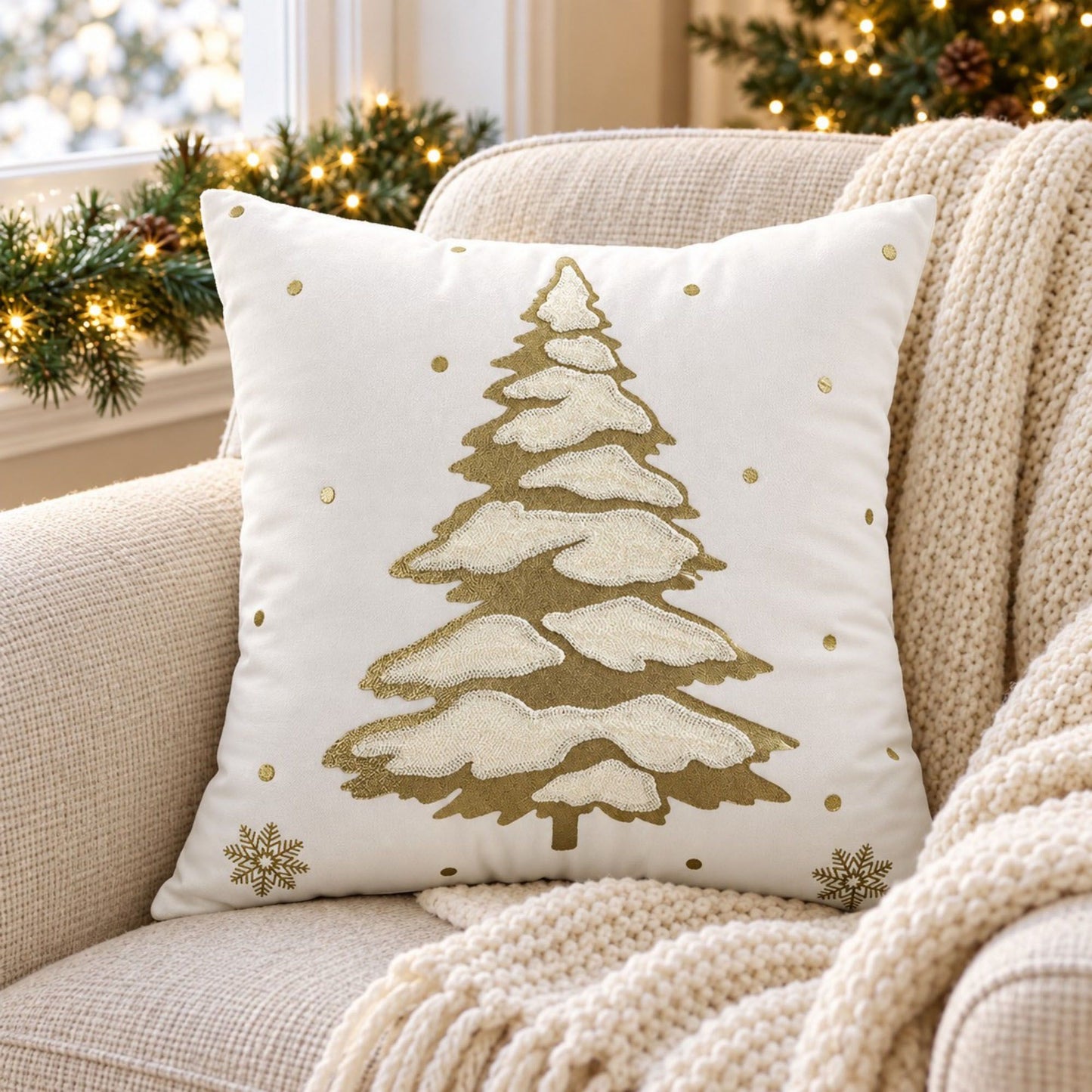 Christmas Tree Embroidered Decorative Throw Pillow Cover (Single Piece)