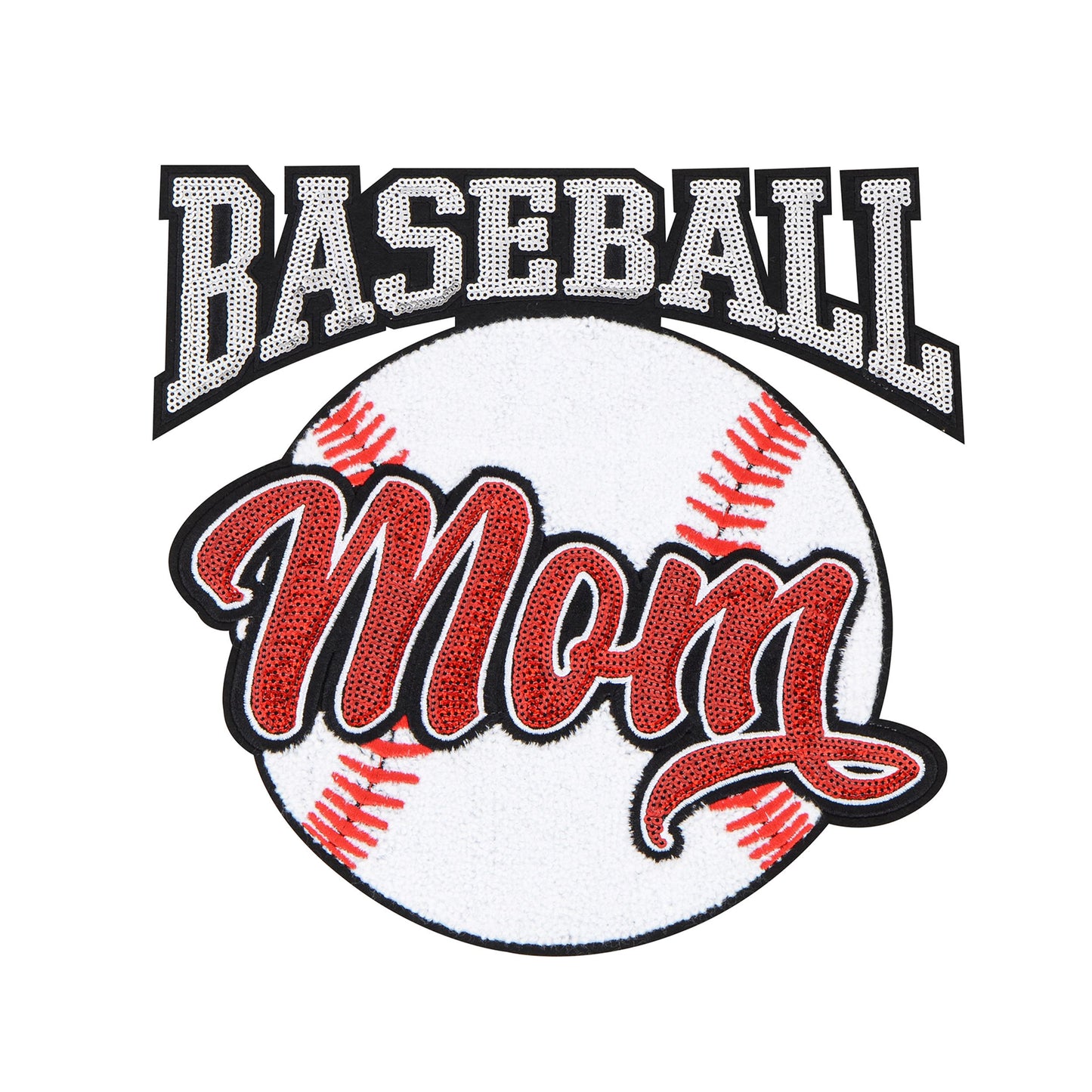 Baseball Mama Sequin Iron On Patches Game Day Applique Large Patch Accessory Clothes Jacket Uniform Backpack DIY Decor
