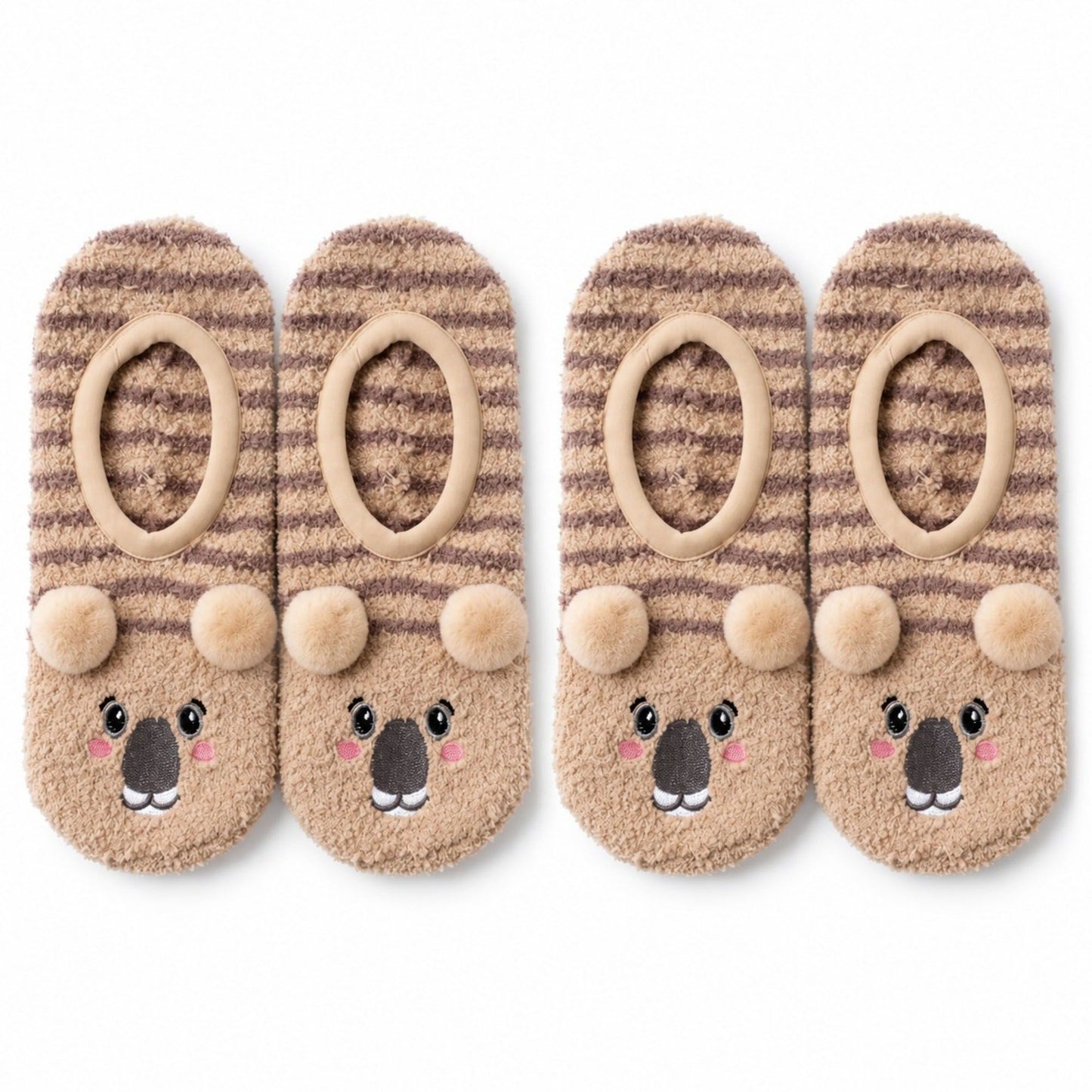 Fuzzy Bear Slipper Socks 2 Pair US 5-10.5
