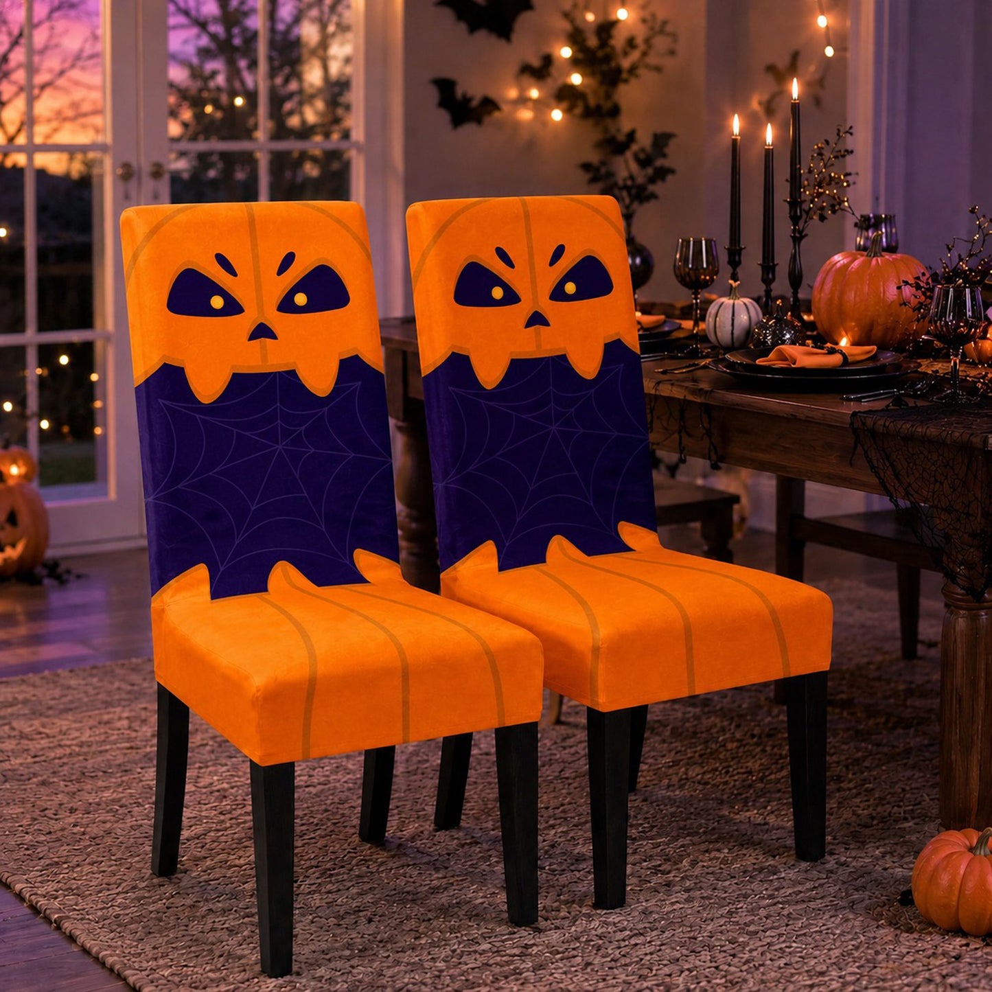 Halloween Stretch Dining Chair Cover with Pumpkin and Mummy Print