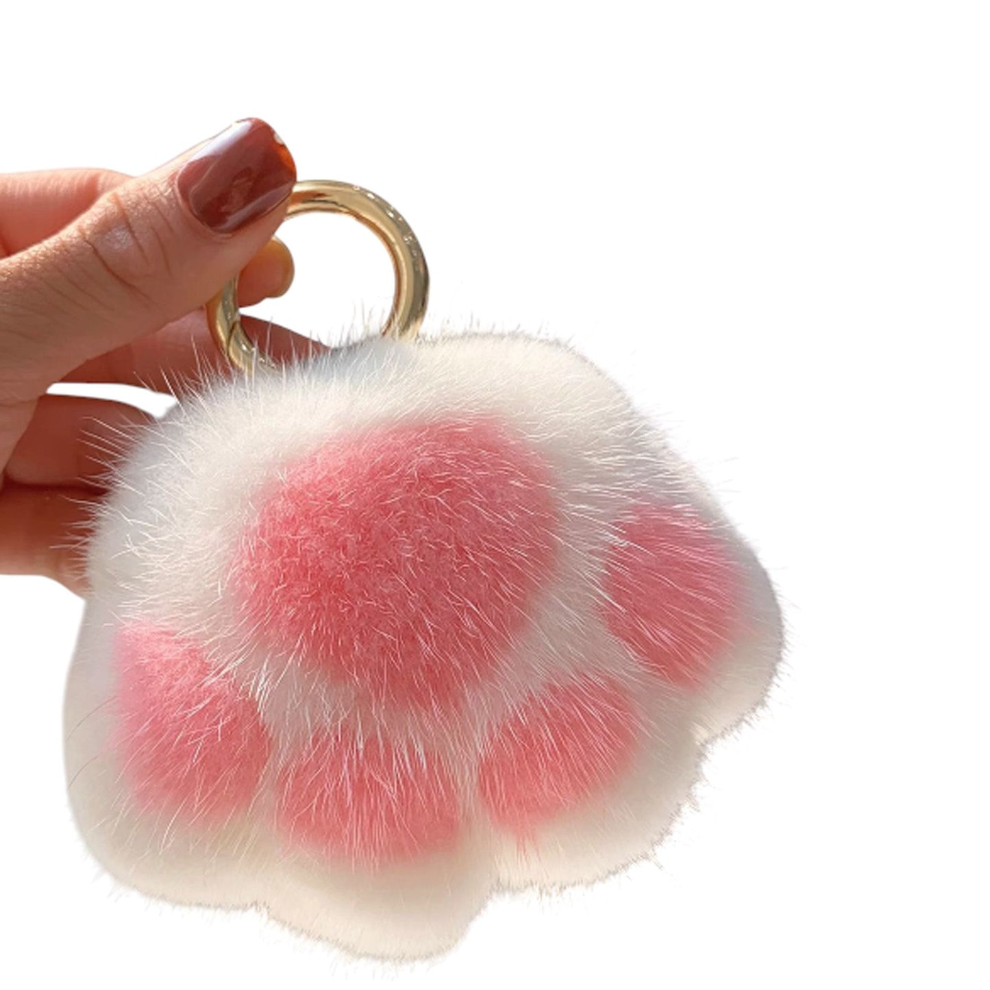 2-PC Plush Paw Print Faux Fur Keychain with Metal Clip
