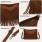 Studded Fringe Shoulder Bag with Adjustable Strap and Zip Closure