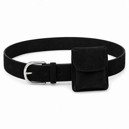 Faux Suede Waist Belt Bag with Mini Flap Pouch and Adjustable Buckle Strap