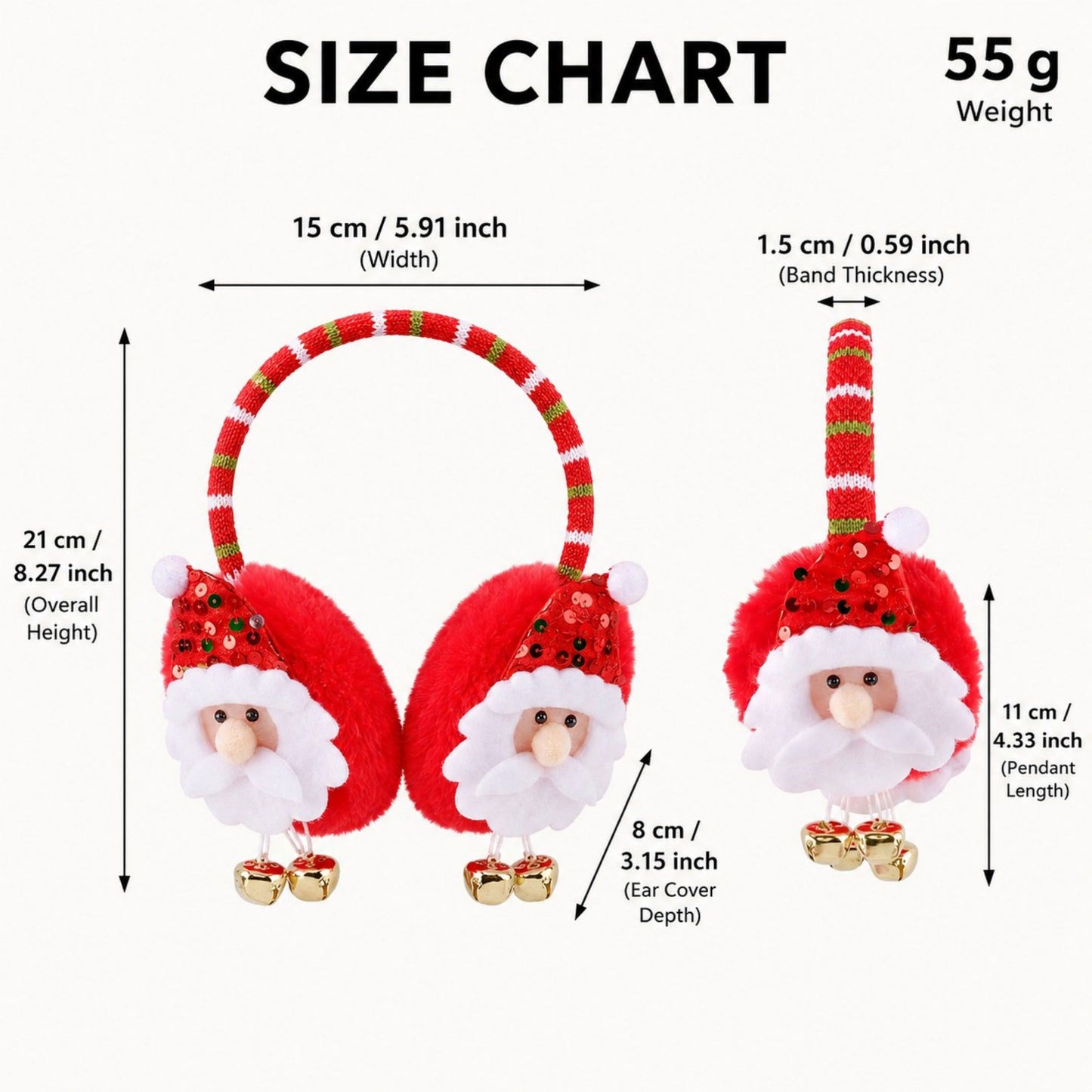 Christmas Santa Plush Earmuffs with Jingle Bell Accents