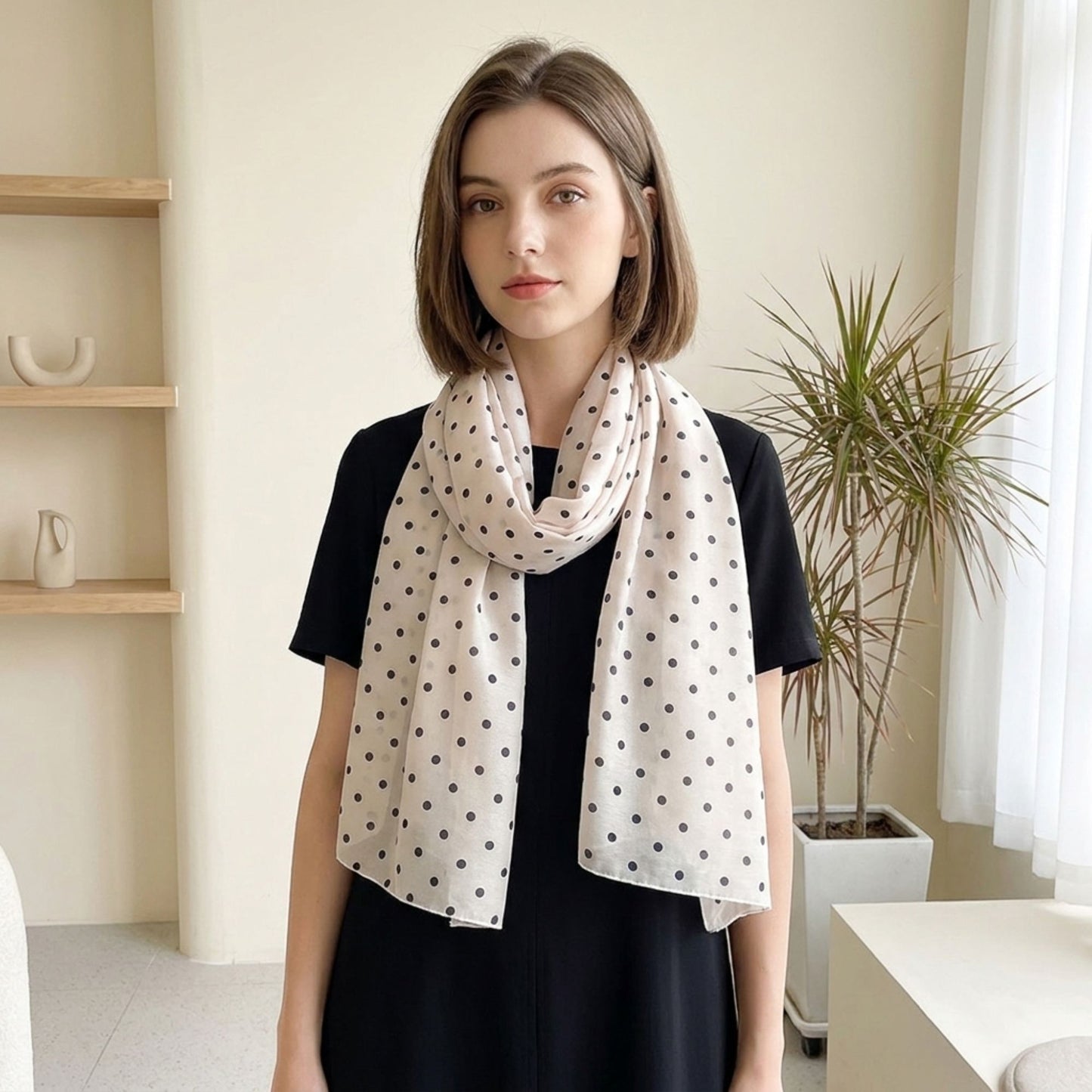 Lightweight Polka Dot Scarf Wrap Shawl for Everyday Outfits 71*27.5 Inches