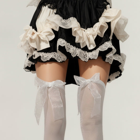 2pcs Women's Sheer Thigh High Stockings with Oversized Organza Bow Accents and Soft Stretch Fit for Elegant Feminine Styling