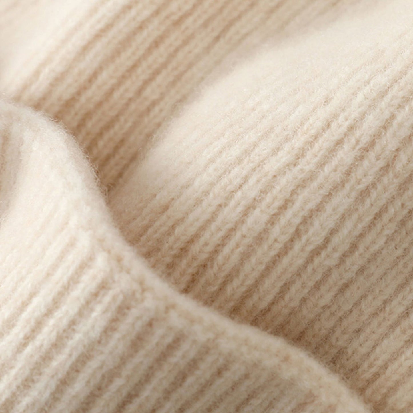 Ribbed Wool Knit Beanie Hat with Folded Cuff