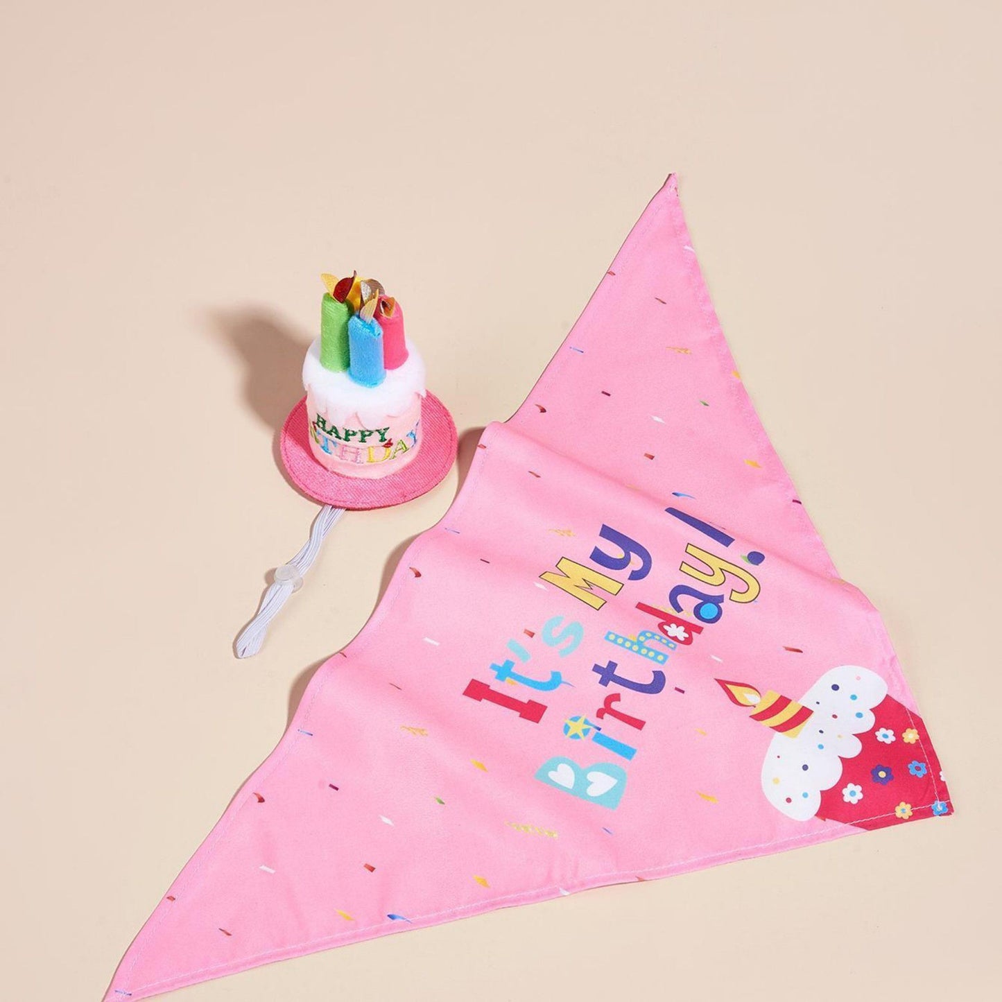 Pet Bandana and Pom Pom Party Hat Set for Dogs and Cats Celebration Costume Accessory
