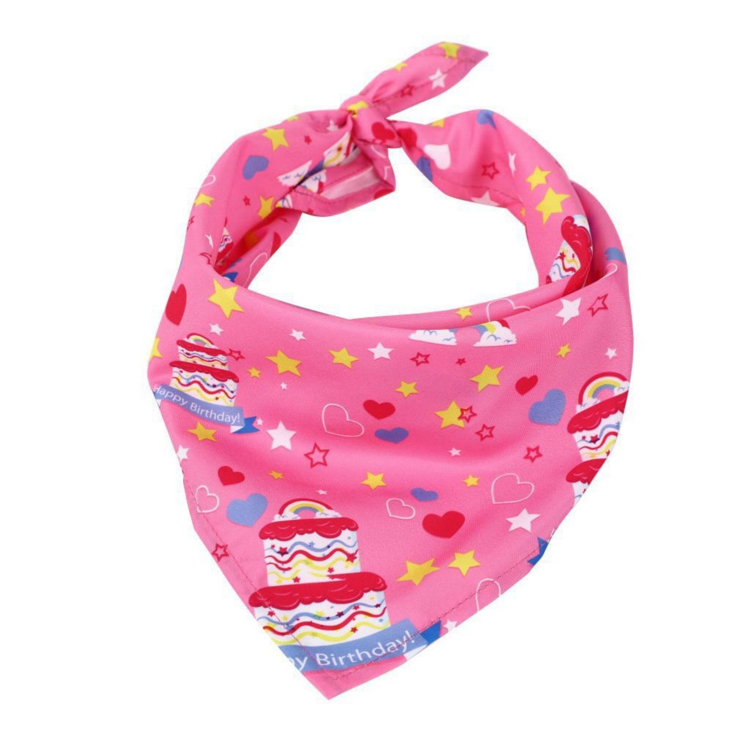 Pet Bandana Collar Soft Adjustable Birthday Print Scarf with Heart Pattern Tie Closure Neckwear