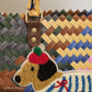 Woven Bamboo Handle Tote Handbag with Whimsical Dachshund Applique, Structured Shape and Roomy Interior