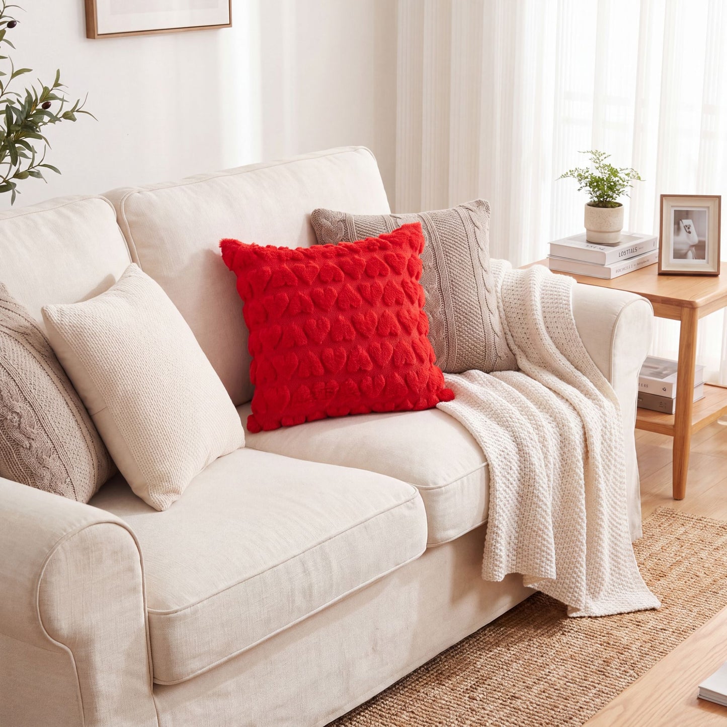 Plush Heart Textured Throw Pillow Cover Soft Fuzzy Decorative Cushion Cover for Sofa Bed Chair