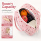 Strawberry Print Corduroy Insulated Lunch Bag with Handles and Zip Closure