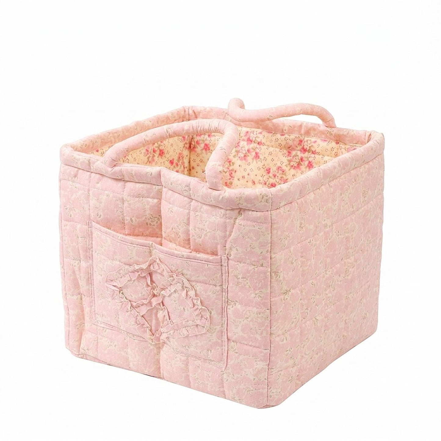 Floral Quilted Storage Caddy with Carry Handles