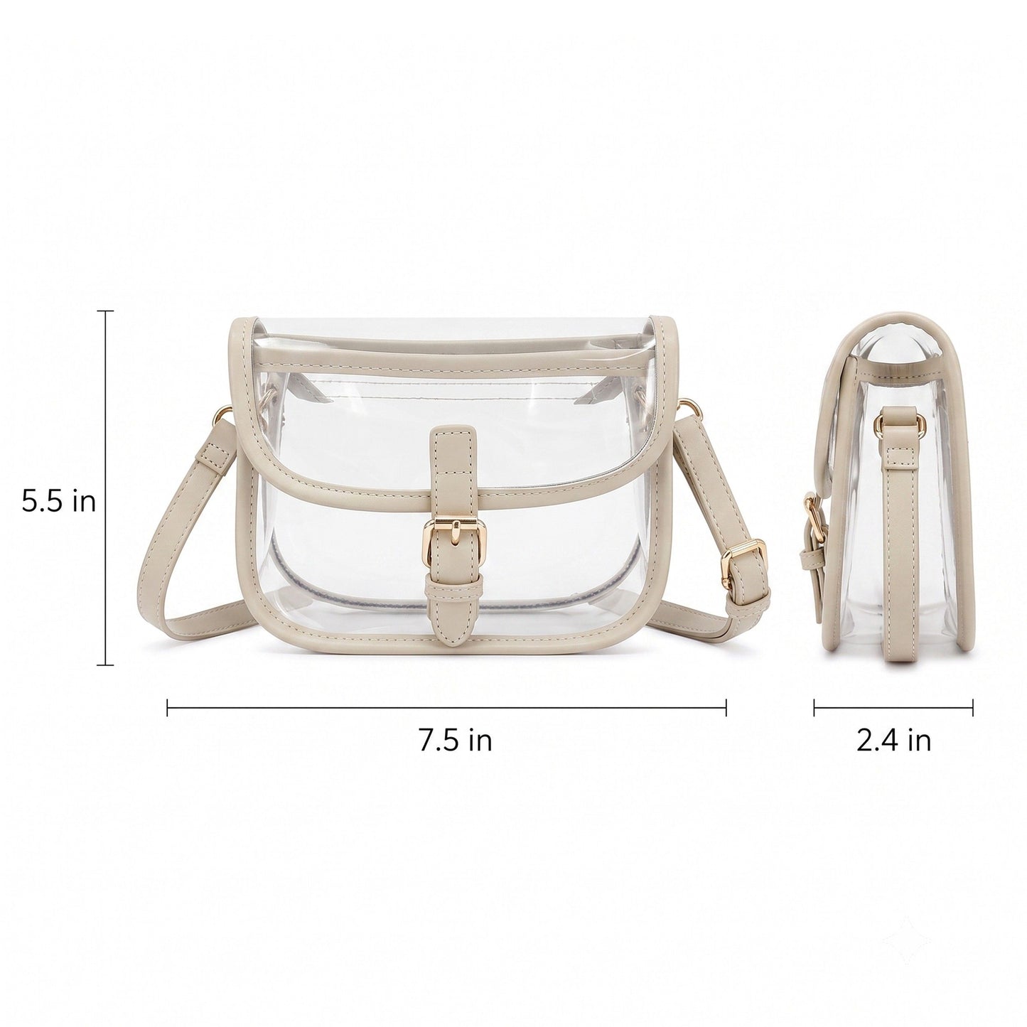 Clear Crossbody Handbag with Adjustable Strap and Buckle Flap Closure