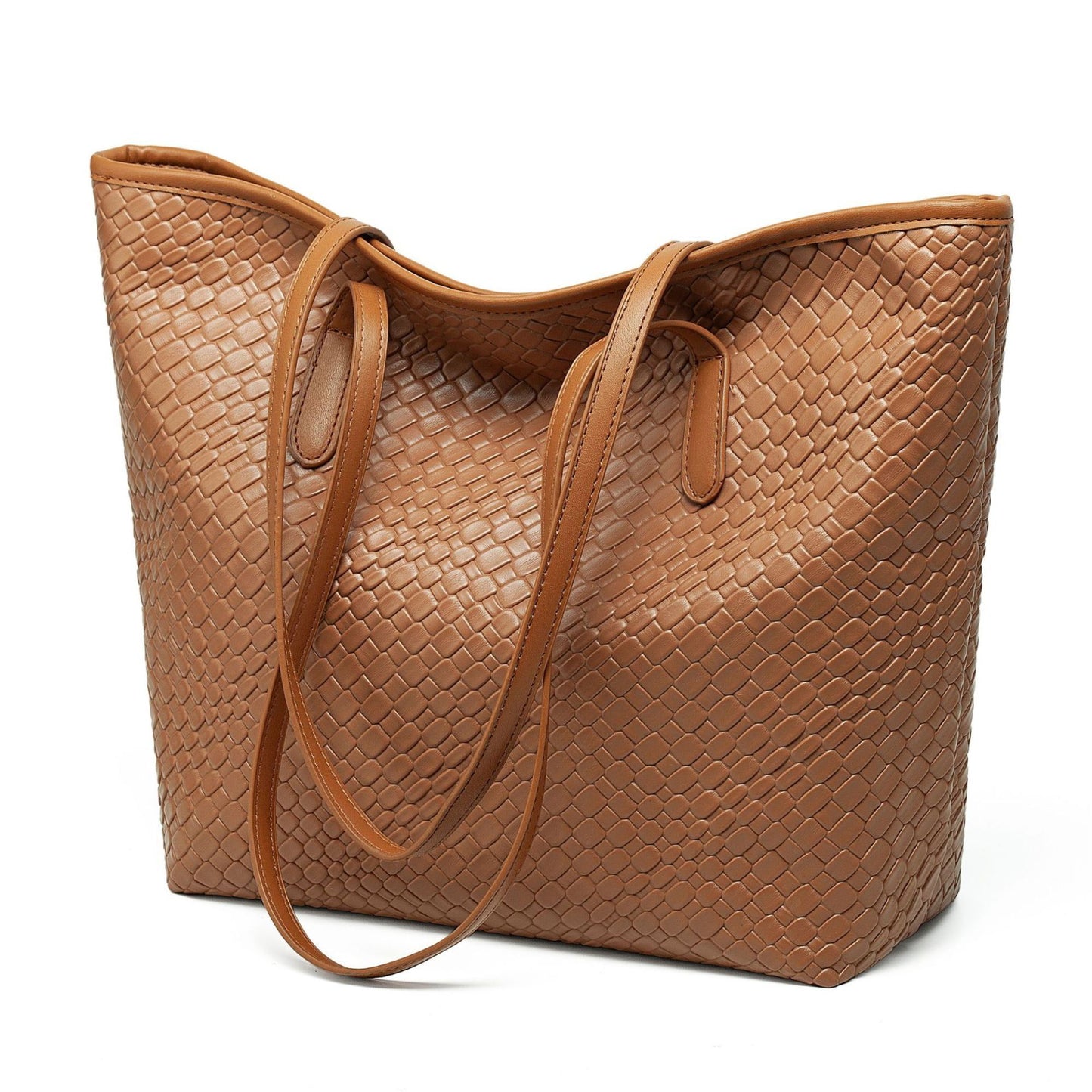 Woven Tote Bag Large Shoulder Handbag with Zipper Closure and Interior Pocket