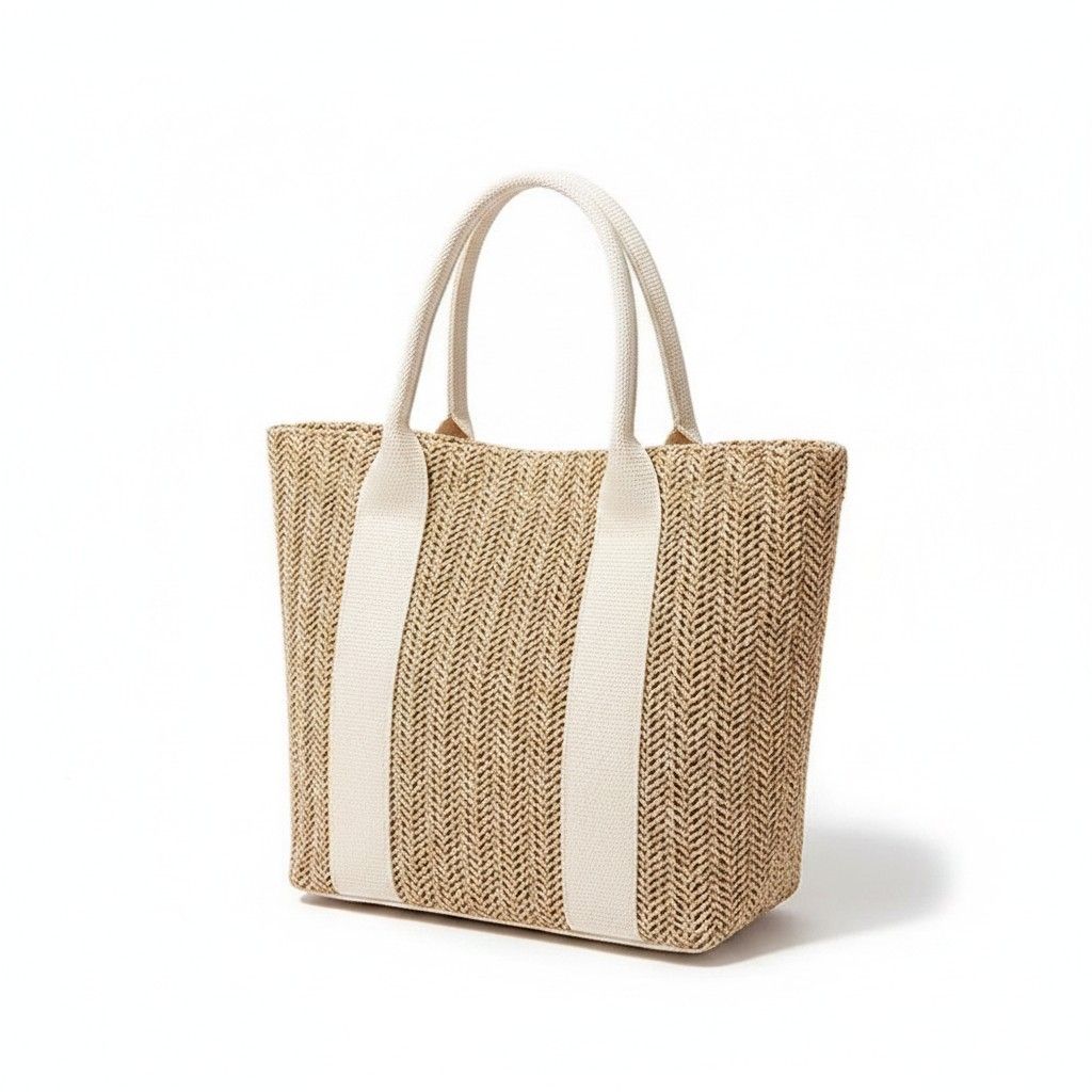 Woven Straw Tote Bag with Wide Shoulder Straps Lightweight Crochet Knit Small Tote Bag