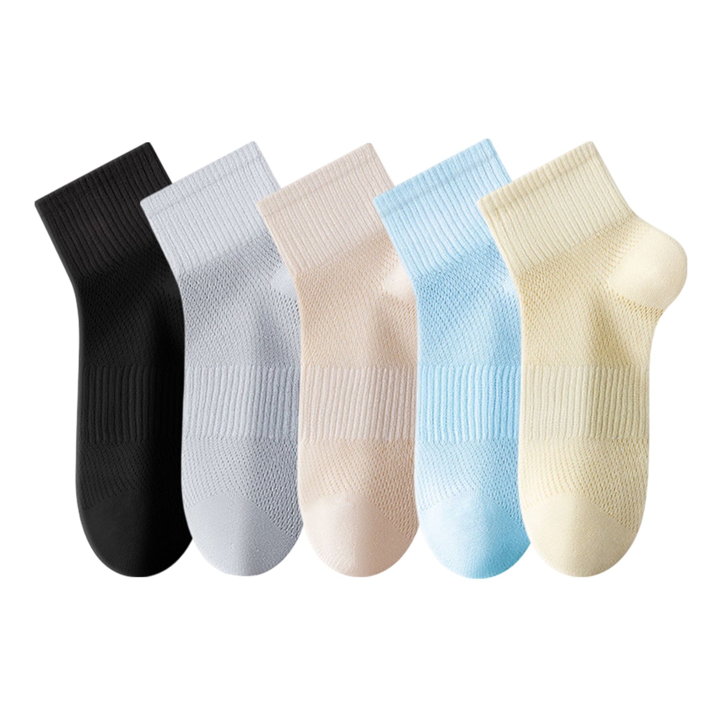 Womens Lightweight Breathable Ankle Socks 5-Pack Cushioned Sole Mesh Texture Soft Stretch Comfort Fit
